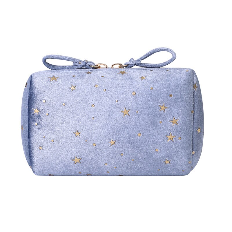 Borsa per trucco in velluto per ragazza Organizer borsa per rossetto per ragazza morbida borsa da toilette per donna Beauty Make Up Case Pouch borsa cosmetica portatile: Blue