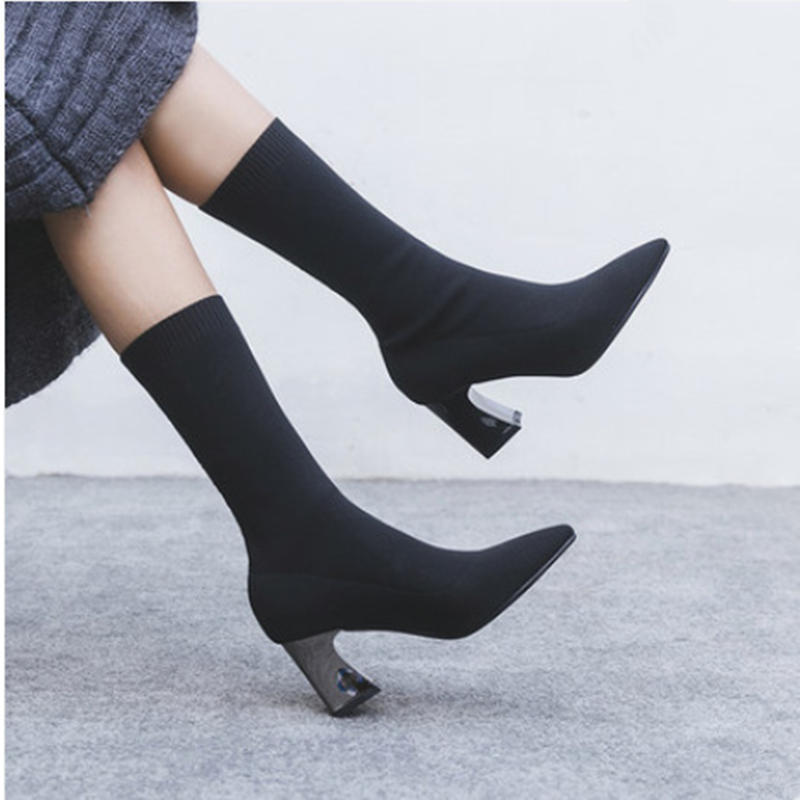 wolle strecken Stiefel frauen Über-sterben-knie Dünne Strumpf Stiefel Dick hochhackigen Dünne Stiefel socken Stiefel Kurze Stiefel