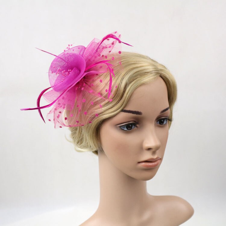 Chapéu de penas Mulheres Net fios Linda Flor Nupcial Penas Fascinator Headband 2207: Rose