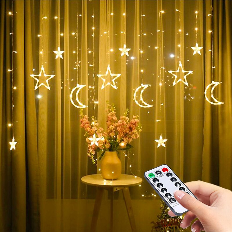 3.5M księżyc gwiezdna zasłona światła Christmas girlanda żarówkowa doprowadziło lampki girlandy lampa 100-240V na wesele przyjęcie świąteczne dekoracje: ciepło z zdalny
