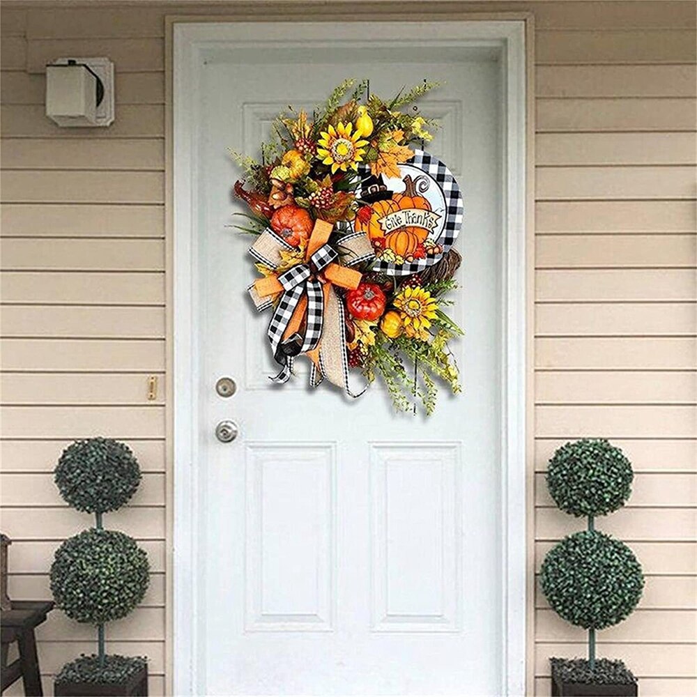 Fall Wreath Autume Theme For Front Door Farmhouse Wreaths Pumpkin And Sunflower Bowknot Garland Thanksgiving Day Decoratioon