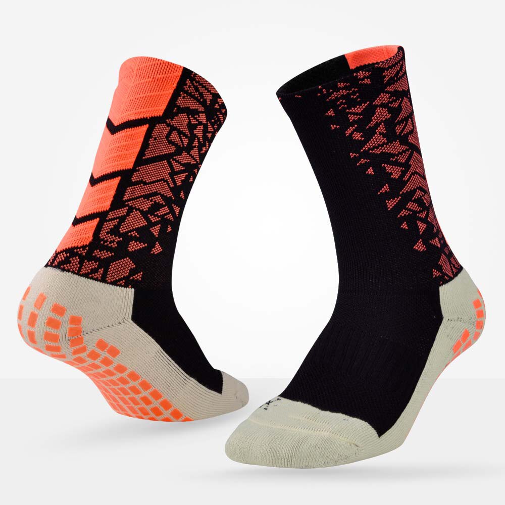 Bulothock fodbold skridsikker sokker til mænd sportssokker tyk håndklæde bundrør skridsikker fodbold svedabsorberende knæhøje sokker: Sort orange