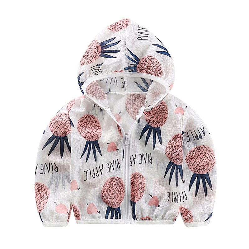 Kids Sun Protection Clothing Coat Unisex Cartoon Print UV Protection Quick Dry Thin Jacket with Hooded Zipper Baby Coat