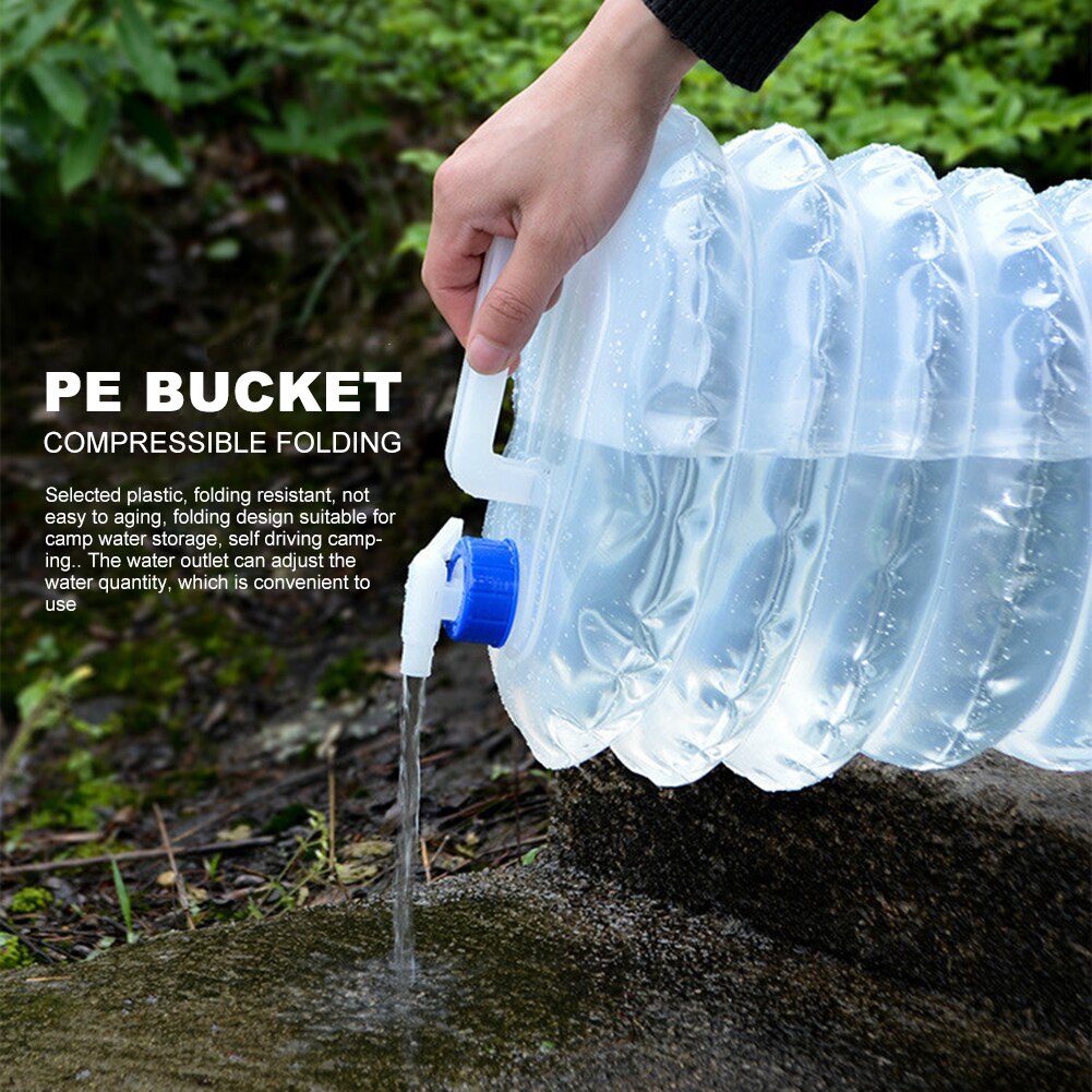 Recipiente para almacenamiento de agua plegable a prueba de fugas, cubo de agua para acampar al aire libre, botella de agua plegable de plástico para Caming