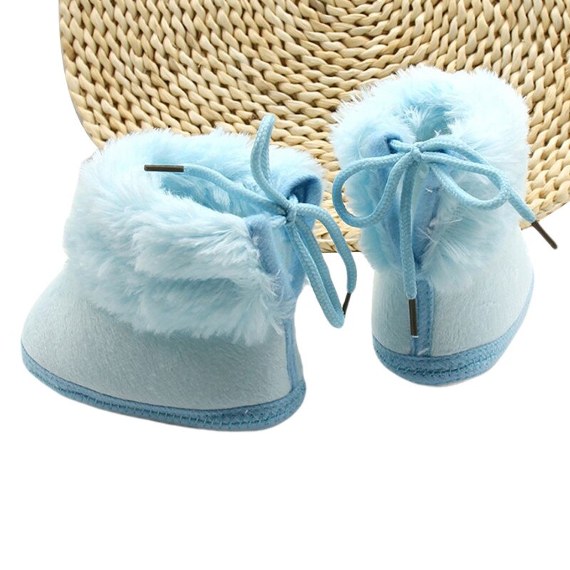 Infant Baby Snow Boots, Anti-Slip Sole Winter Warm Comfortable Soft Cute Lace Up Sneakers Faux Fur Shoes