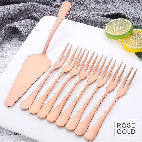 9 Pcs Golden Cake Schop Dessert Fruit Vork Goud Cake Salade Snack Mini Vorken Thee Vork Rvs Bestek Servies set: Rose Gold