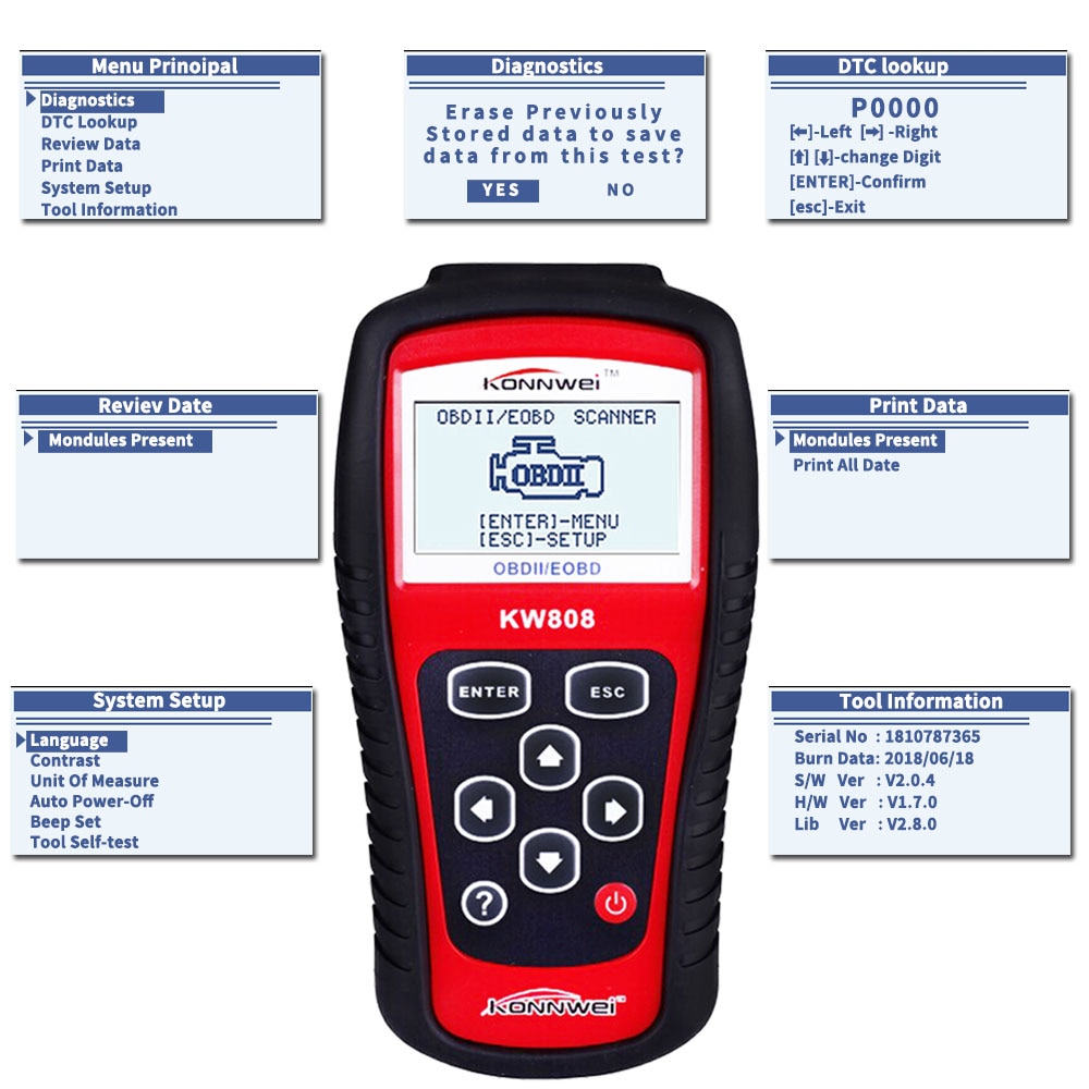 KONNWEI KW808 OBD2 Auto Scanner OBD Auto Diagnose Tool Engine Fault Code Reader