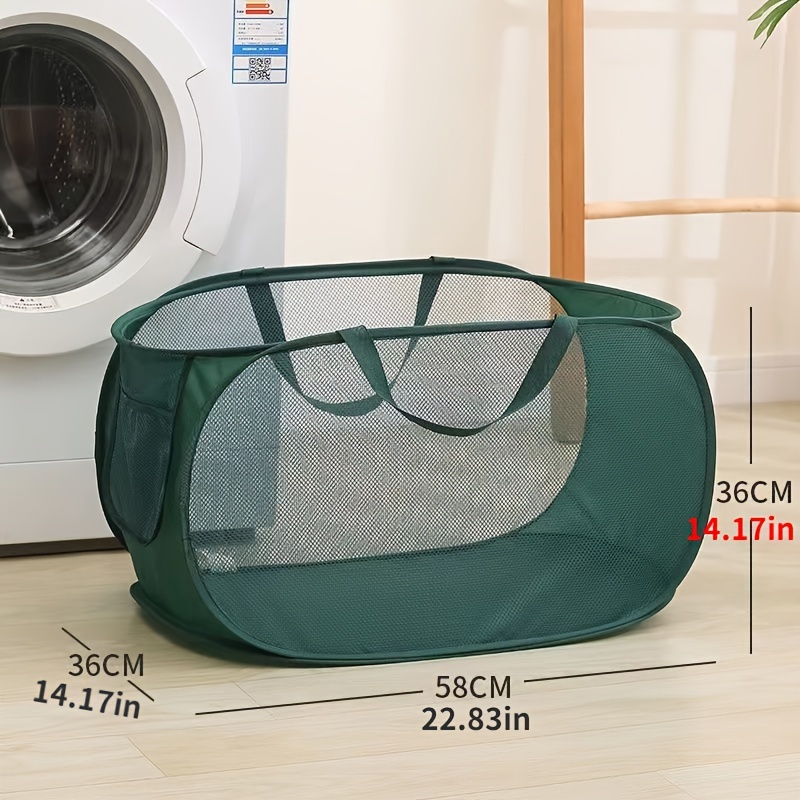 Collapsible Laundry Baskets Mesh Laundry Hamper with Side Pocket Foldable Clothes Hamper with Handles for Laundry Bathroom
