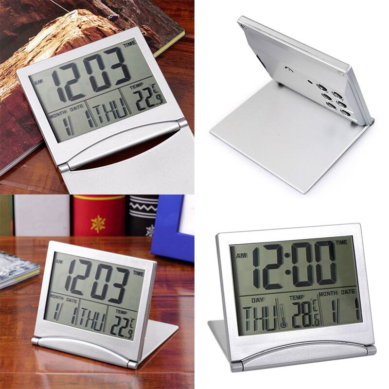 2019New Mini Vouwen Lcd Digitale Wekker Bureau Tafel Weerstation Desk Temperatuur Draagbare Reizen Wekker