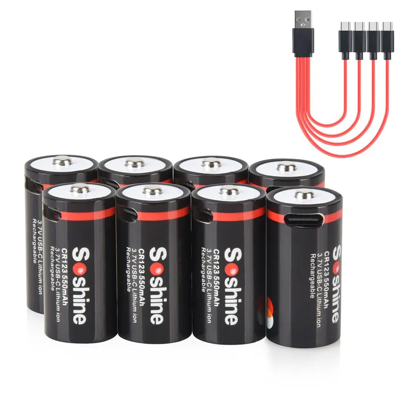 Soshine CR123 USB Lithium Batteries 550mah 3.7V 16340 16350 Rechargeable Battery RCR123 CR123A 550mah Battery with USB Cable: black