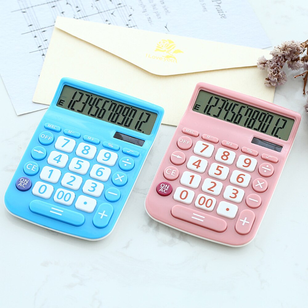 Portable Solar Calculator 12 Digits Large LCD Display Solar Energy &amp; Button Battery Dual Power Supply Study Tool