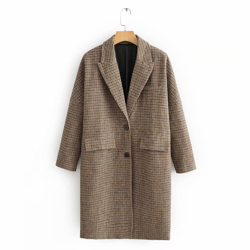 hiver Plaid Long manteau femmes simple Breated laine manteau Europe dames Vintage vêtements: M