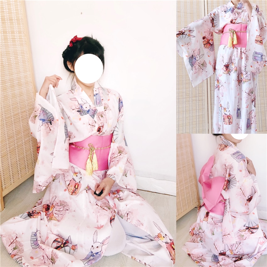 Vestido Kimono tradicional japonés para mujer, Kimono Oriental Yukata para Festival de Año , disfraces de Cosplay Vintage Obi