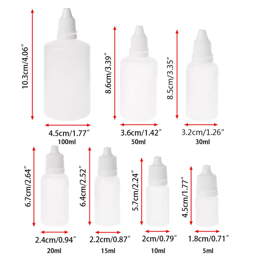 5-100ml Empty Plastic Squeezable Dropper Bottles Eye Liquid Dropper Container Dispenser Refillable Bottle White