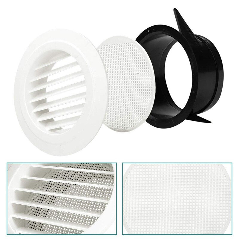 8 Inch Round Air Vent ABS Louver Grille Cover White Soffit Vent with Built-In Fly Screen Mesh for Bathroom Office Kitchen Ventil