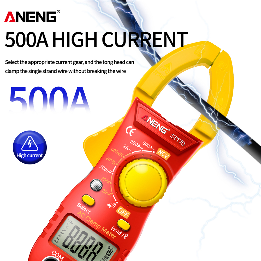 ANENG ST170 Digital Clamp Meter 500A AC Current Multimeter 1999 Counts AC/DC Voltage Tester Hz Capacitance NCV Ohm Diode Test