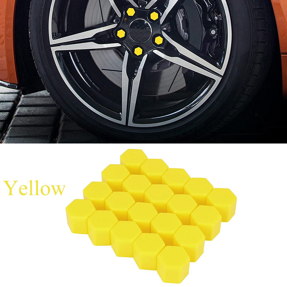 20Pcs 17mm 19mm 21mm Black Car Wheel Caps Bolts Covers Nuts Silicone Auto Wheel Hub Protectors Screw Cap Styling Anti Rust Cover: M14x1.75 / Yellow