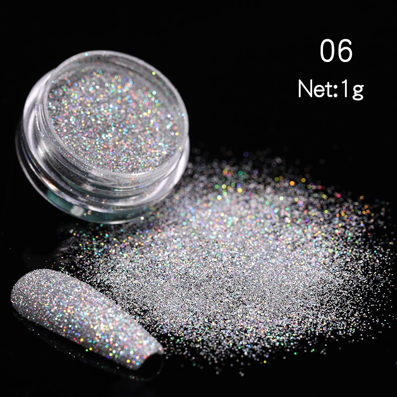 Poudre holographique pour ongles, paillettes argentées colorées, Pigments pour Nail Art, outils de décoration, DIY: 18