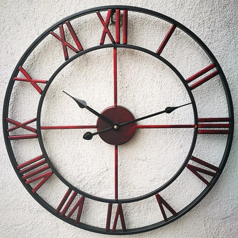 JADUOMA 3D Circular Retro romano 47cm hierro forjado hueco Vintage gran silencio decorativo Reloj de pared en la decoración de la pared del hogar