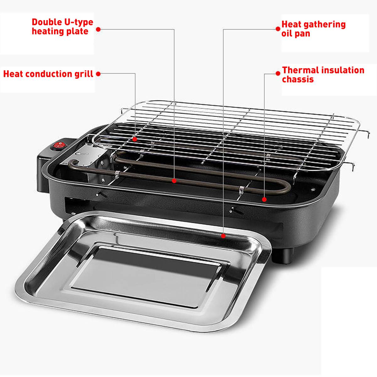 1300W Electric BBQ Grill Smokeless Barbecue Machine Household Indoor/Outdoor Table Top Electric Grils Griddles for Party Camping
