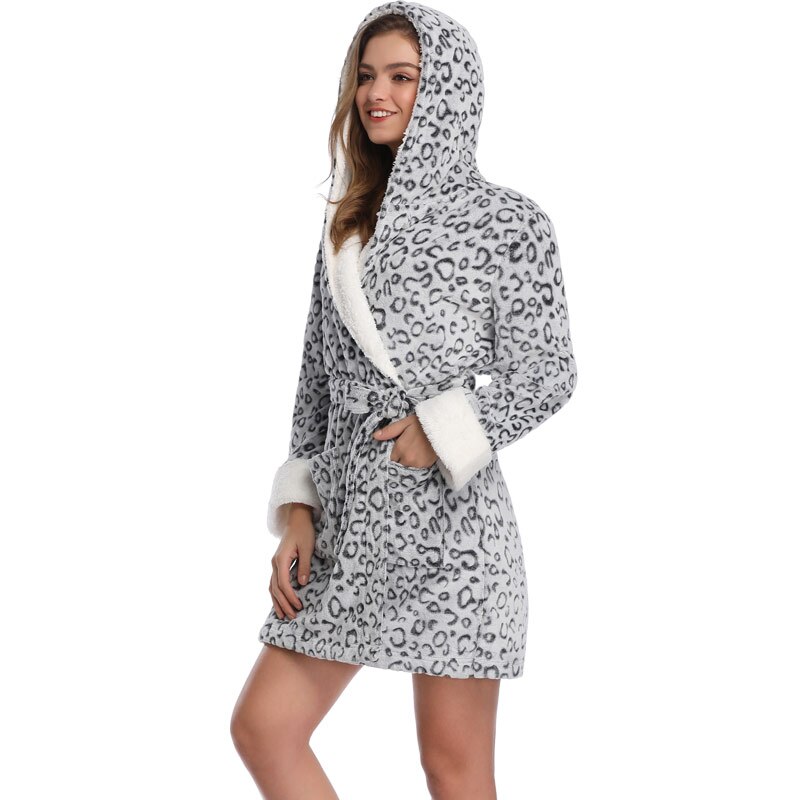 automne hiver Teddy Robes de chambre léopard peignoirs à capuche vêtements de nuit rose Robes de chambre Robes pour les femmes
