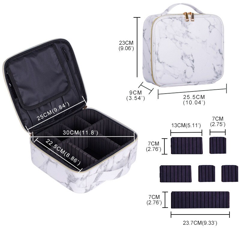 Marble Cosmetic Bag Partition Multi Functional Portable Travel Storage Makeup Case: PU Leather Marble