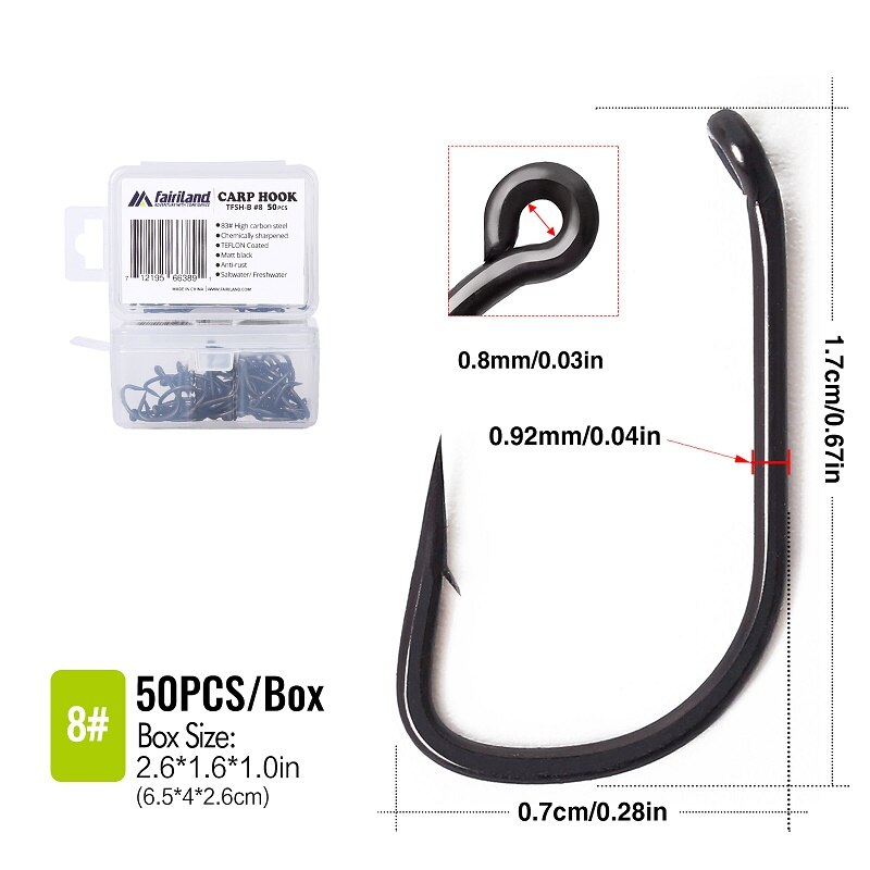 100Pcs/lot barbed fishing hooks TFSH-B fishhooks 2# 4# 6# 8# 10# Black TEFLON Coated high carbon steel Carp Fishing Hook 50 PCS