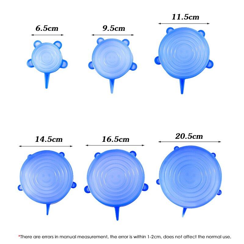 6pc universal silicon stretch lids Reusable lid Silicone food wrap bowl pot lid pan cooking Kitchen Cook Stopper Silicone Cover