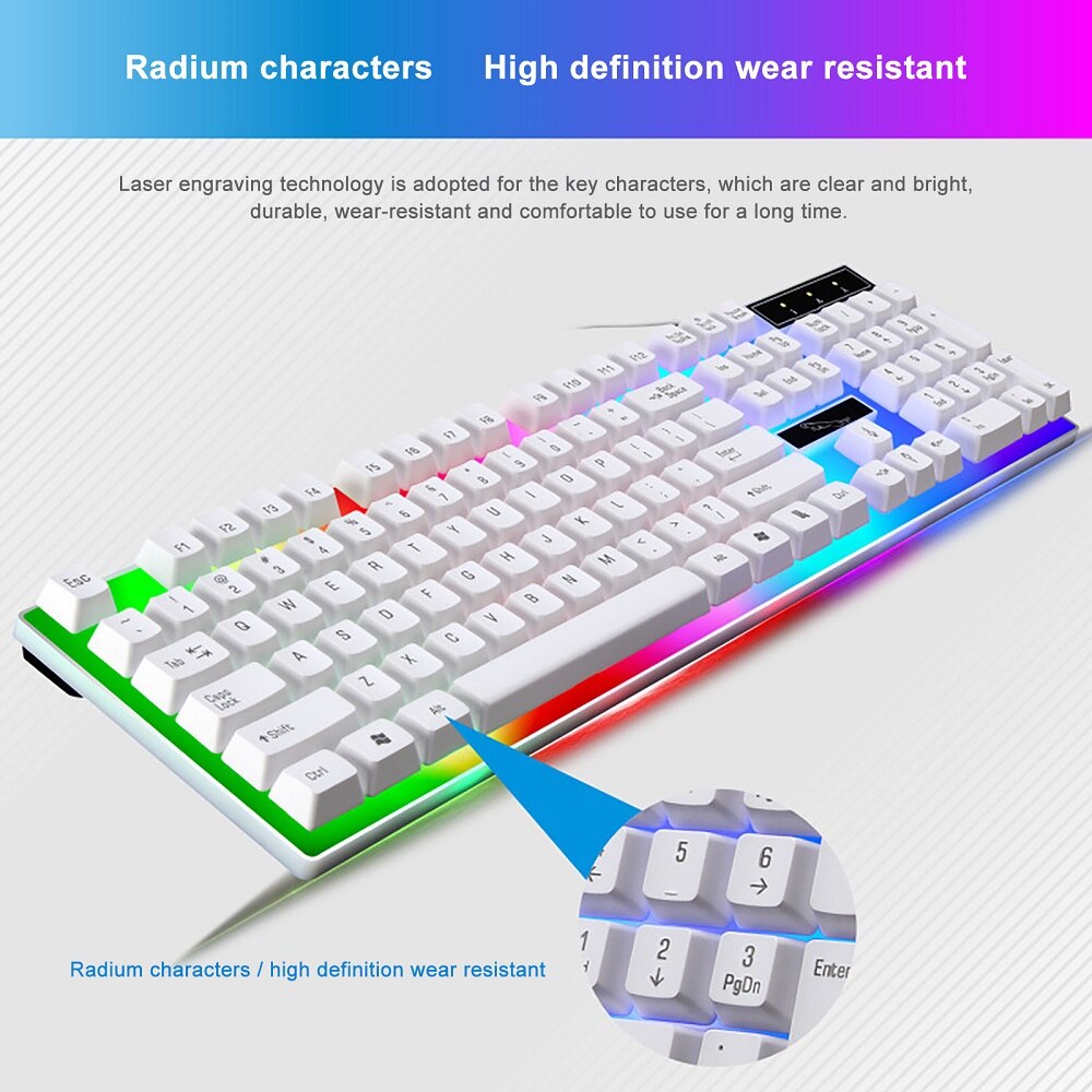White Black Backlit Wired Keyboard Mouse Set Gaming Keyboard Gamer Mouse tripod Keyboard Kit Home Office PC Laptop