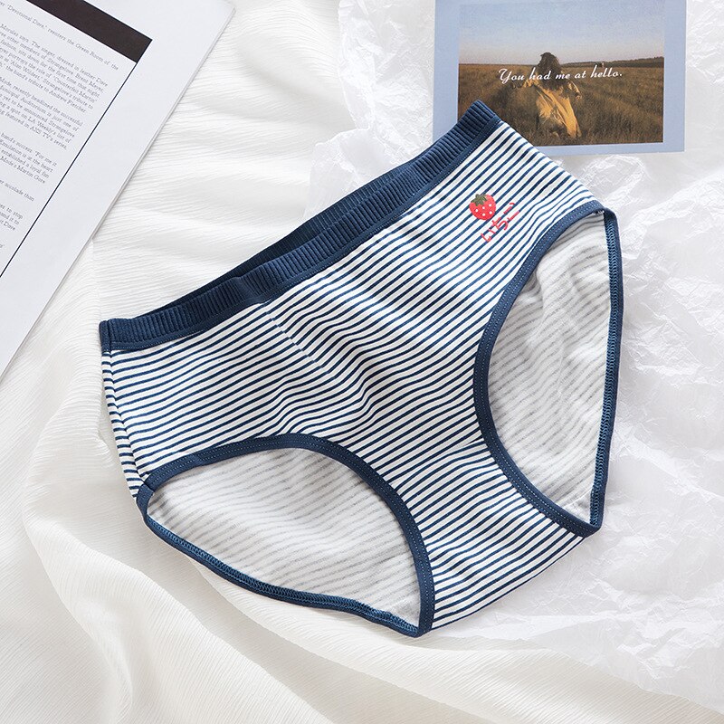 Sous-vêtements en coton bleu imprimé fraise, 6, pièces/ensemble, taille moyenne, entrejambe, culotte Triangle pour enfant et adolescent