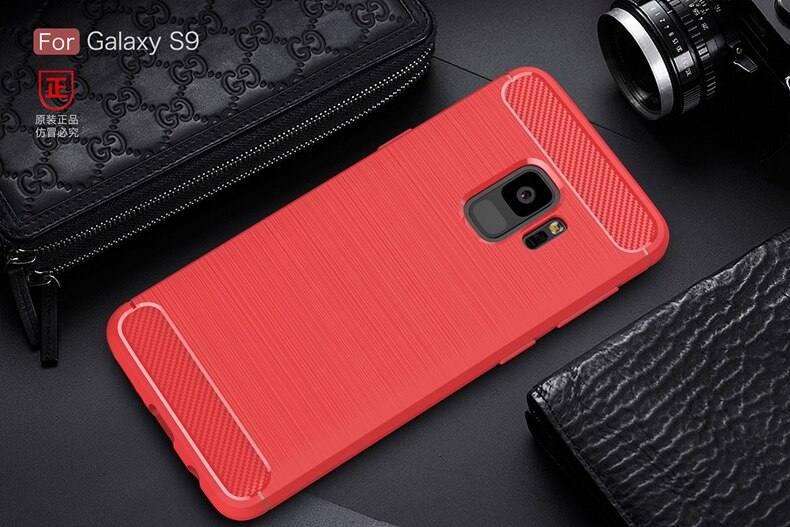 For Samsung Galaxy S9 S 9 Plus Case Carbon fiber Cover Full Protection Phone Case For Samsung S9+ Cover Shockproof Bumper Shell: Samsung S9 Plus / Red