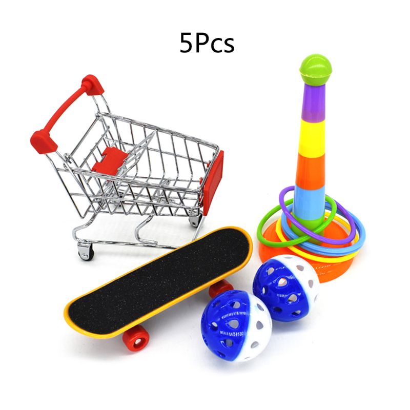 5Pcs/Set Parrot Training Toys Mini Shopping Cart Training Rings Skateboard Stand 95AA: Default Title