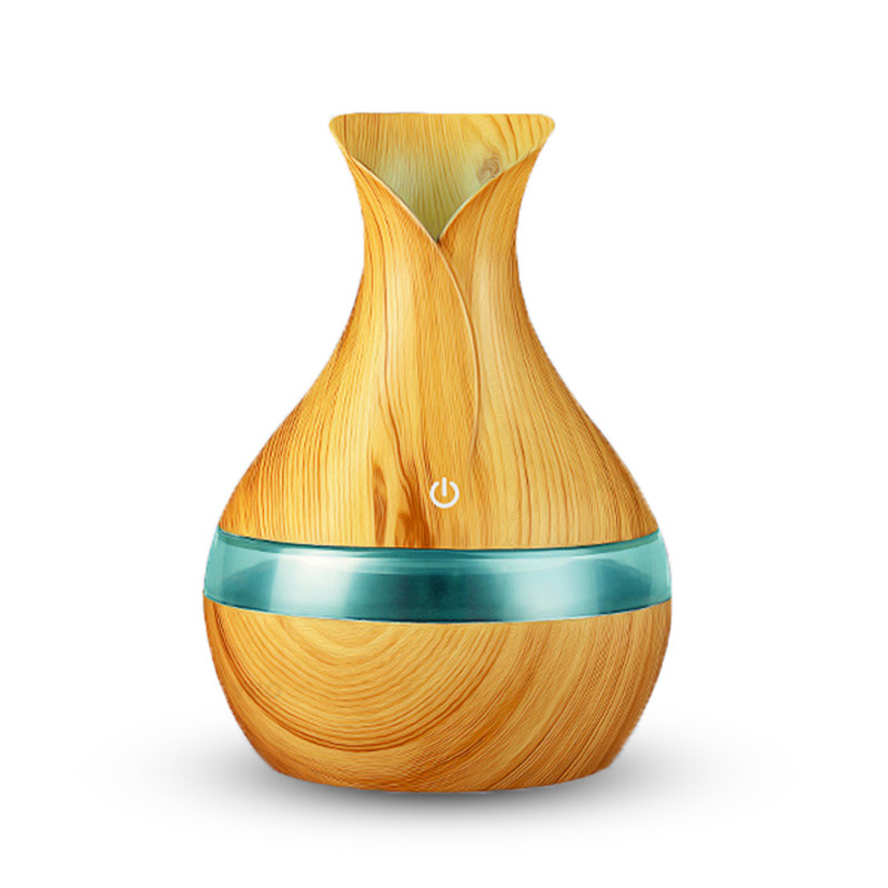 Nmt 070 300ml luftbefeuchter, siebenfarbiger ultraschall-luftreiniger, aromadiffusor für Höhle haushalt mit fernbedienung: Helles holz