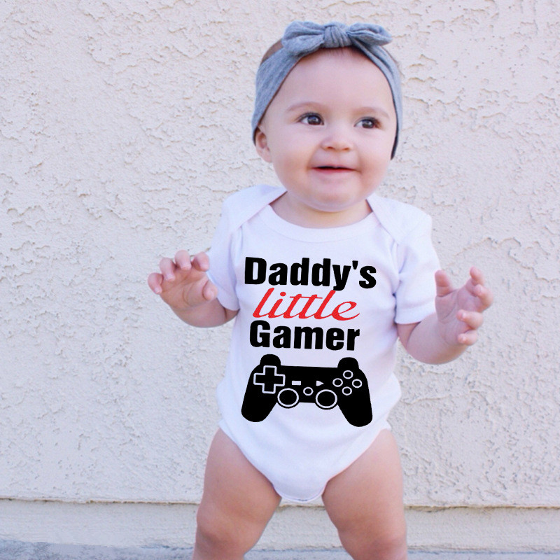 Daddy's Little Gamer Letters Print Romper Baby Katoen Pasgeboren Baby Baby Boy Meisje Romper Jumpsuit Sunsuit Kleding Outfit 0 -24M