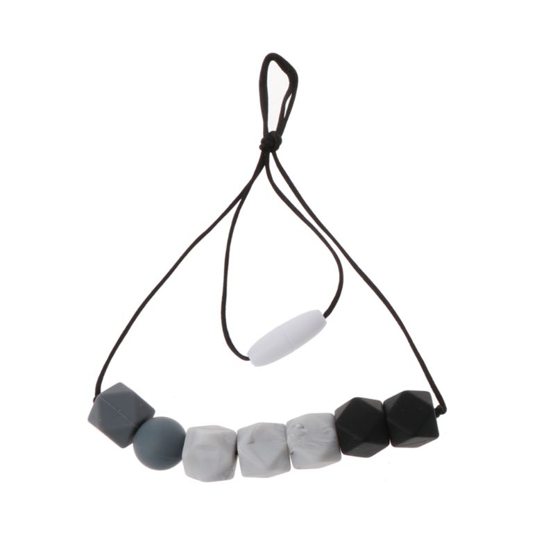 Collar dentición bebé de seguridad cuentas de silicona enfermería collar masticable mordedor para madre y bebé libre de BPA: Gray