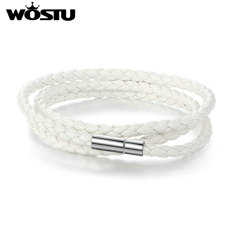 WOSTU 6 Color 60CM PU Leather Wrap Bracelet With Magnet Clasp Jewelry For Women Men Pulseira: white