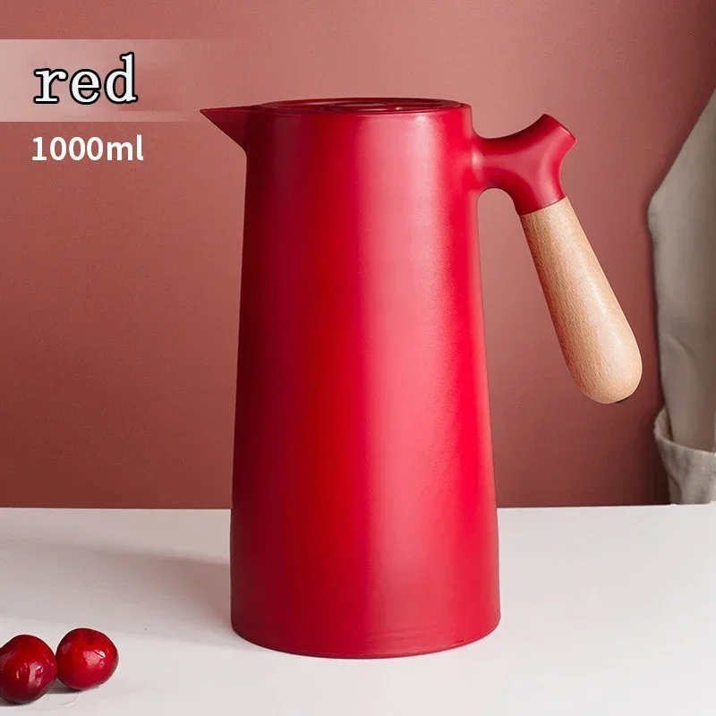 1l Grote Capaciteit Ketel Huishoudelijke Koffiepot Glazen Voering Warm Water Kan Fles Vacuüm Fles Thermos Nordic Thermische Isolatie: Rood