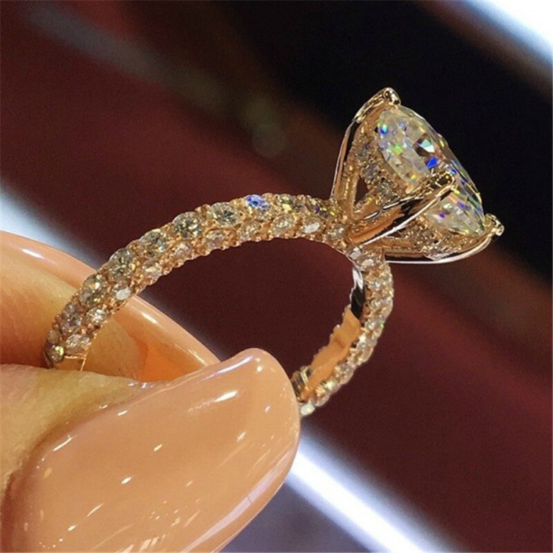 Rings Trendy Crystal Engagement Claws Rings For Women Charms Princess Ring Round Bridal Female Wedding Jewelry