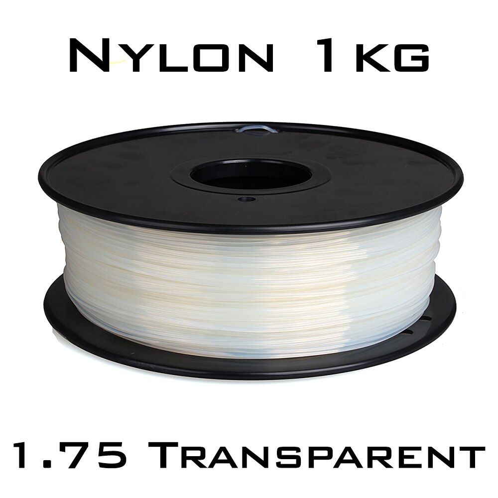 LERDGE 3D Drucker Filament Nylon 1,75mm 1KG Spule Zähigkeit Material transparent Einfarbig Weiß Pa Liefert Schwarz Verbrauchs: Nylon transparent