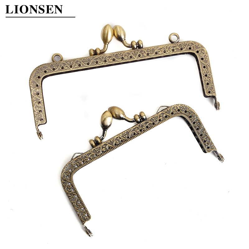 LIONSEN DIY Antique Bronze Flower Bud Head Metal Purse Frame Handle Kiss Clasp Lock for Bag Sewing Craft Tailor Accessories
