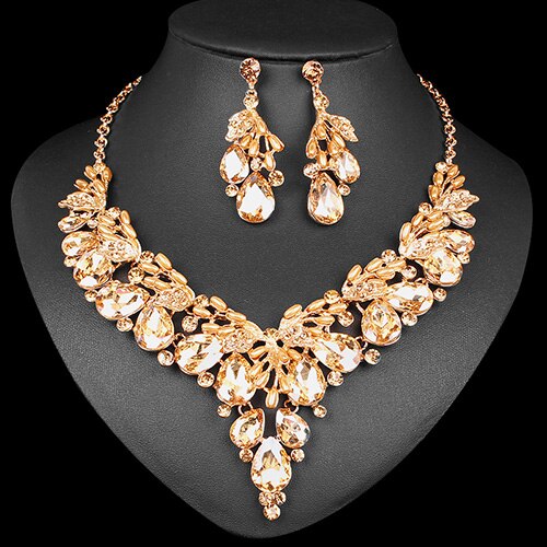 Crystal Ketting Oorbellen Indian Luxe Bruids Sieraden Set Wedding Party Prom Kostuum Sieraden Kerstcadeau voor Vrouwen