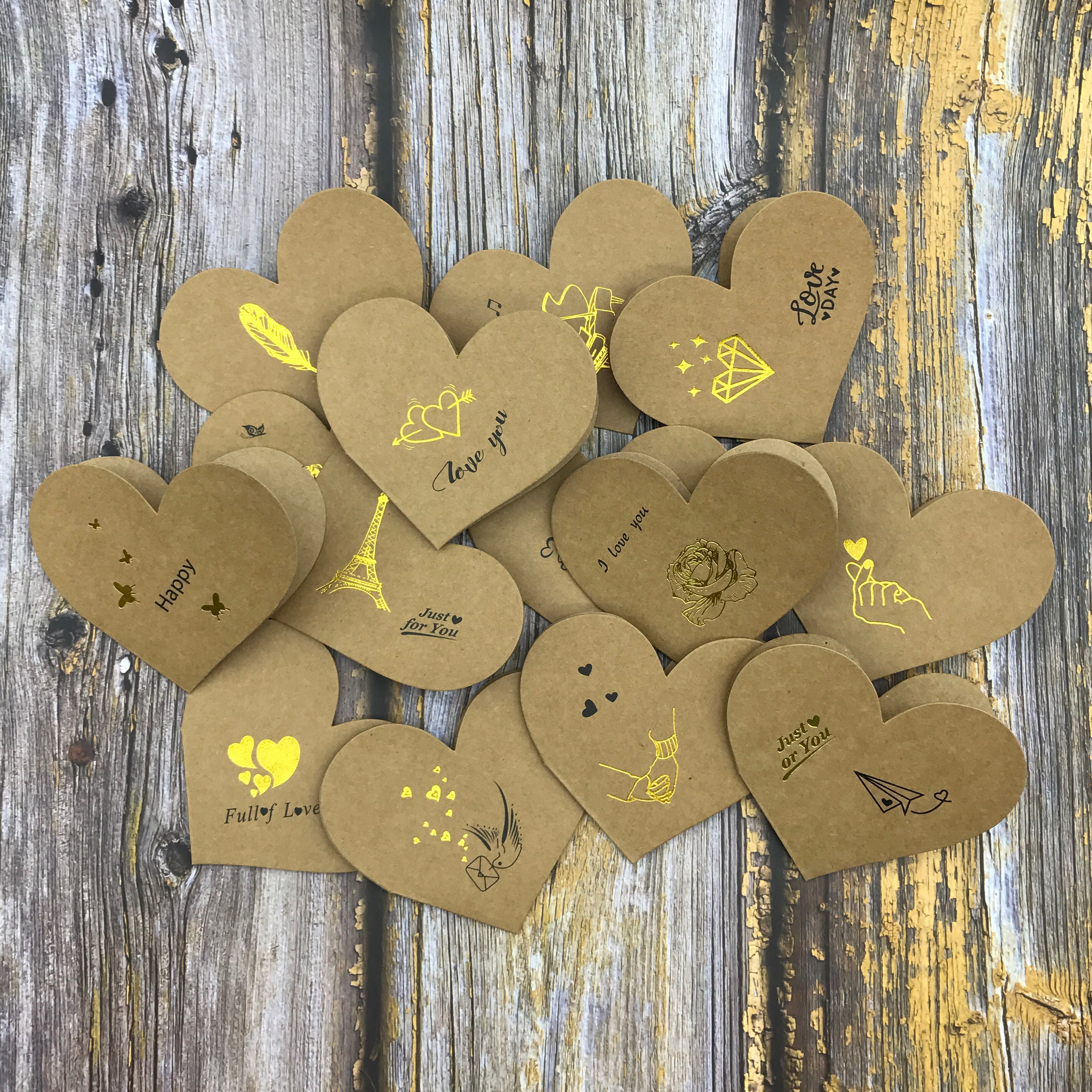 14pcs/lot Handwritten Heart Shape Postcard Kraft Paper Greeting Card with Gold Printing DIY Wedding Invitations Blank Love Card