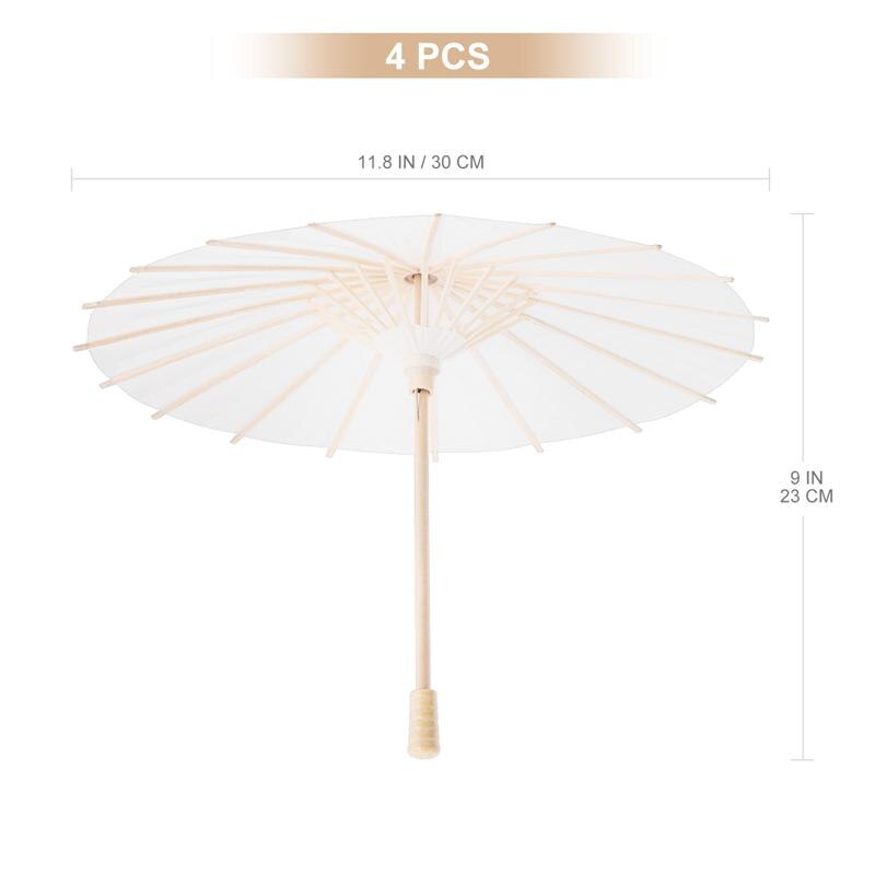 4 stuks Wit Papier Parasol Paraplu Chinese Japanse Papier Paraplu Bruiloft Decoratie Diameter 30cm Willekeurige Paraplu Handvat Stijl