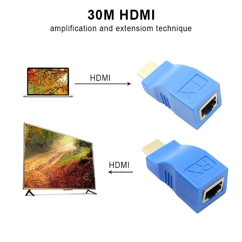 Hdmi-extender naar  rj45 lan-netwerkuitbreidingszenderontvanger tx rt cat 5e cat 6 ethernet-kabel  v1.4 30m 4k hd  tv 1080p