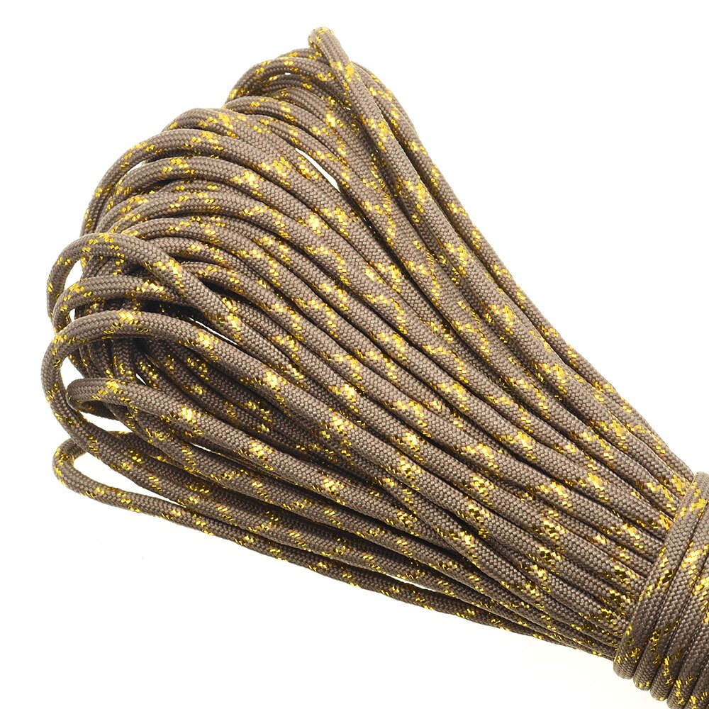 1pcs Gold Silver Cord 550 Paracord Parachute Cord Lanyard Mil Spec Type III 7 Strand Core 100 FT 19 Colors