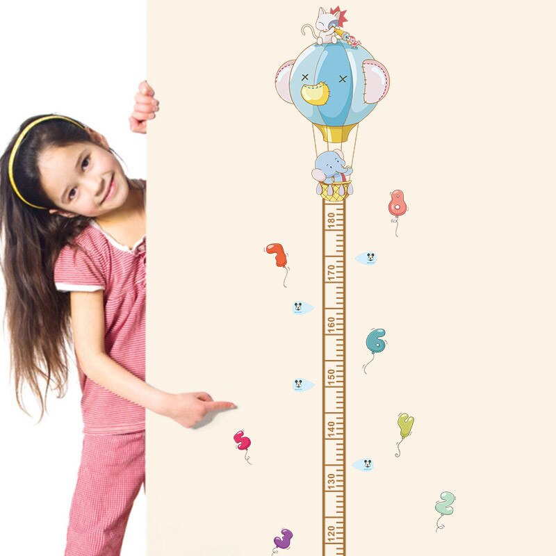 Dier Olifant Nummer luchtballon thuis decal hoogte meet muursticker voor kinderen kamers nursery decor kind groeigrafiek