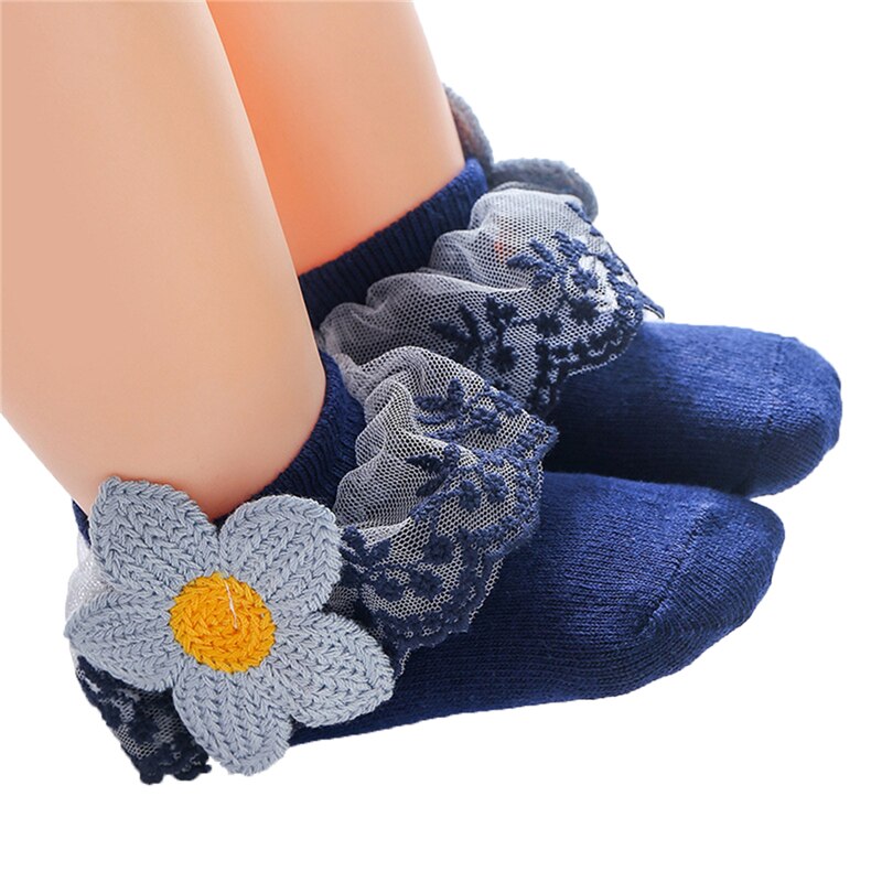 Baby Sokken Kinderen Jongens Meisje Leuke Warm Lace 3D Bloemen Sokken Katoen Effen Kleur Kleding Accessoires Voor 0-3 jaar Kind