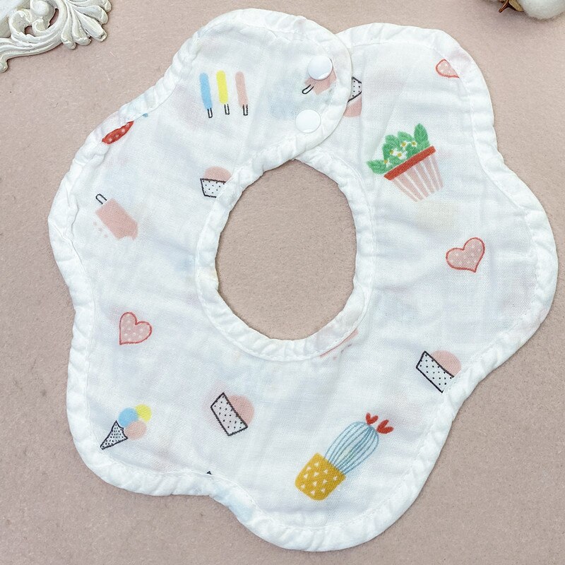 Cartoon Kinderen Slabbetjes 360 Roterende Bloemblaadje Bib Vier-Layer Mousseline Katoenen Baby Speeksel Slabbetjes Voeden Zorg Rijst Zak Leuke baby Slabbetjes: Flower