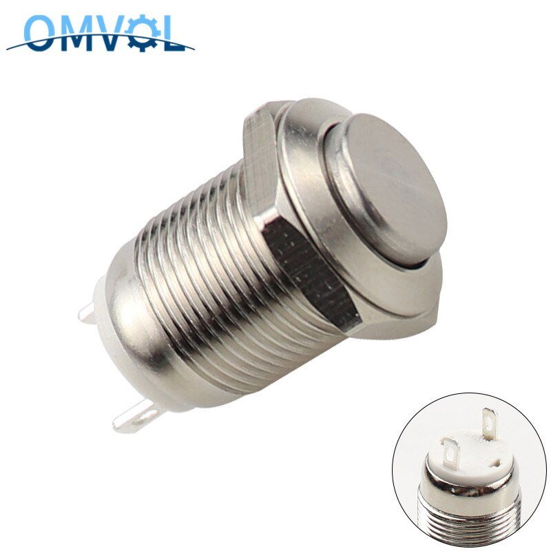 1PC 12mm Waterproof Momentary Round Stainless Steel Metal Push Button Switch Car Start Horn Bell Reset Flat Head &amp; High Head: High Head