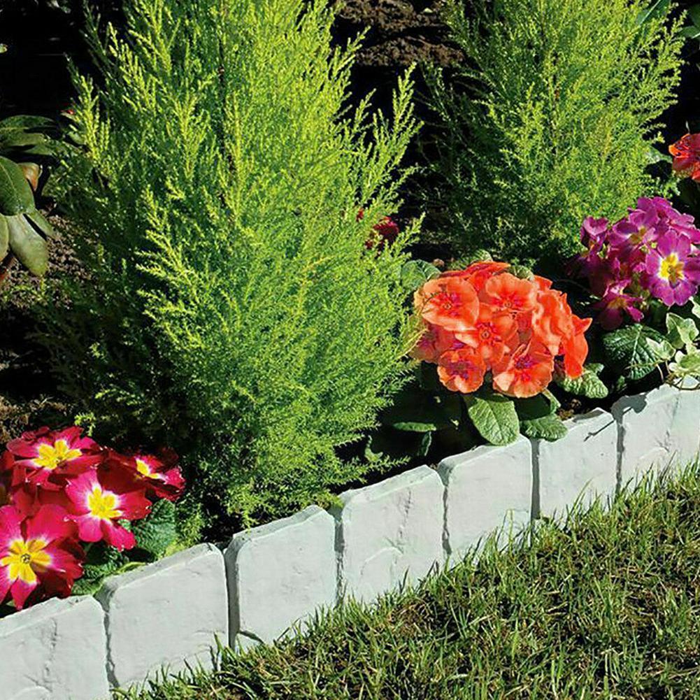 1pcs Garden Fence Edging Cobbled Stone Effect Plastic Lawn Decorations Edging Border Bed Flower Border Plant A0w1
